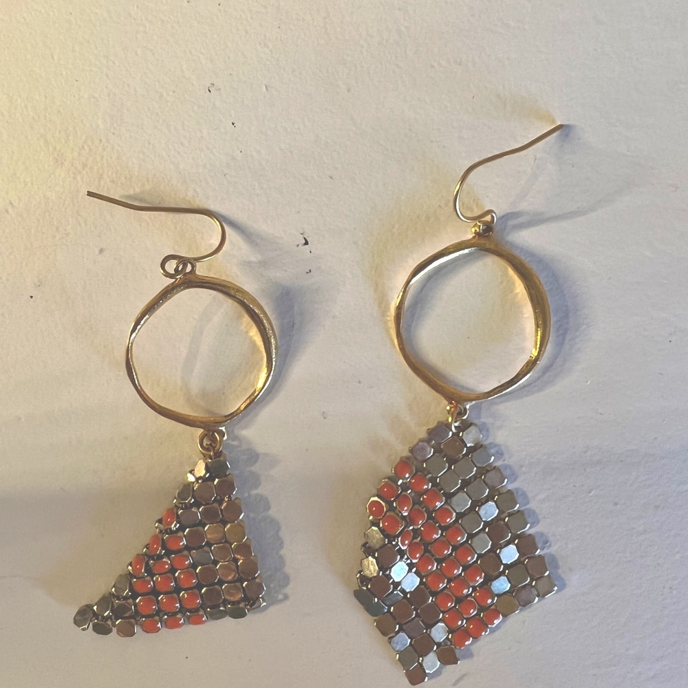 Gold and orange mesh earrings